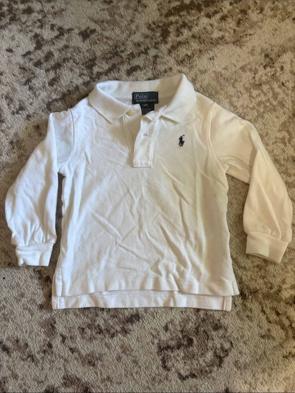 Boys Polo by Ralph Lauren White Long-Sleeve Polo with Navy Pony